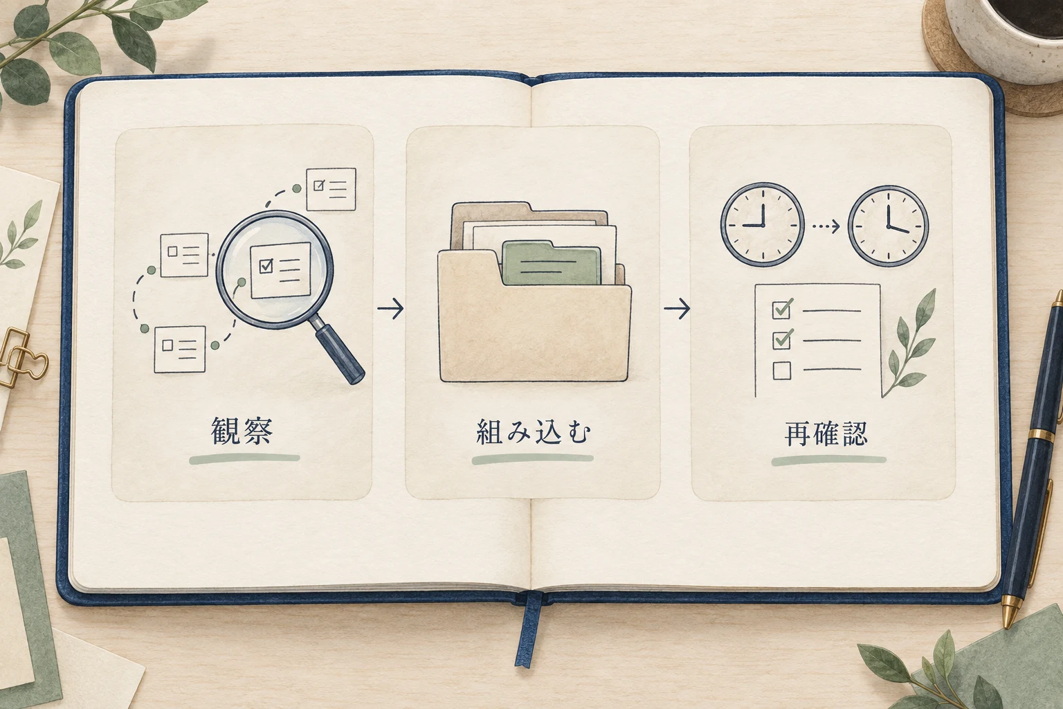 一件の仕事を観察し、既存の完了動作へ入力を組み込み、前後の負担を再確認する
