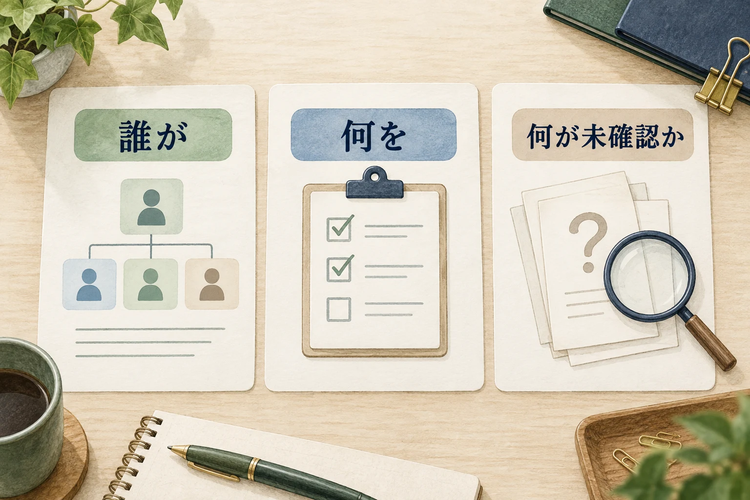 社内で誰が何を判断し、何が未確認なのかを分ける