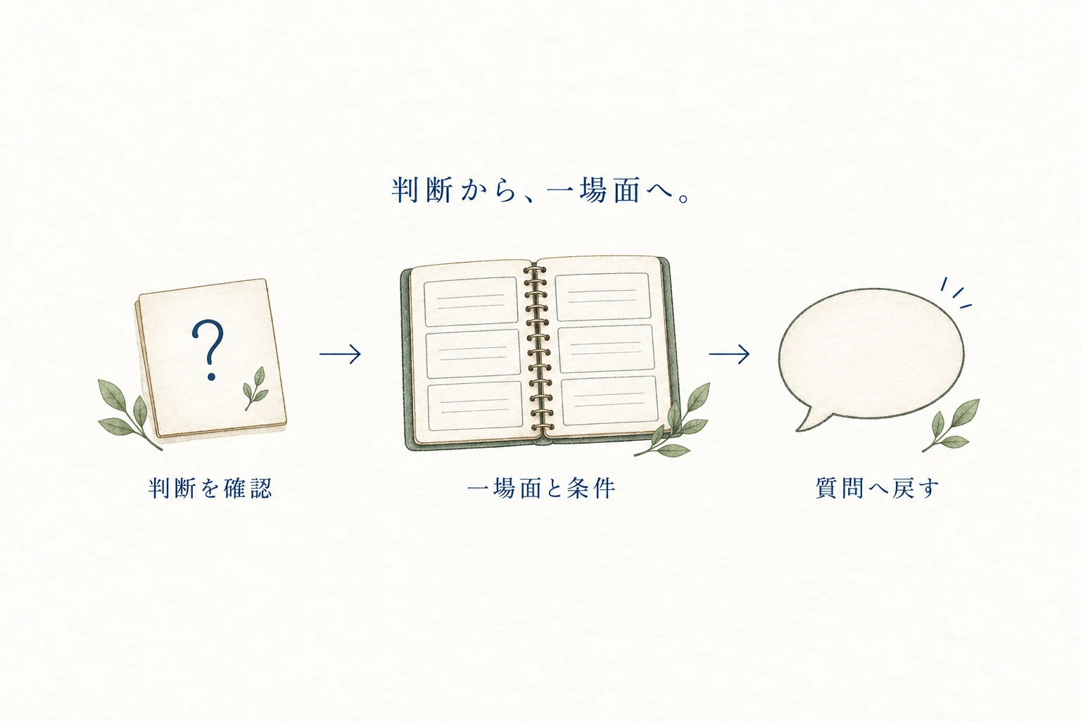 営業の説明は、相手の判断を一つ確認し、一場面と条件を話して、質問へ戻す