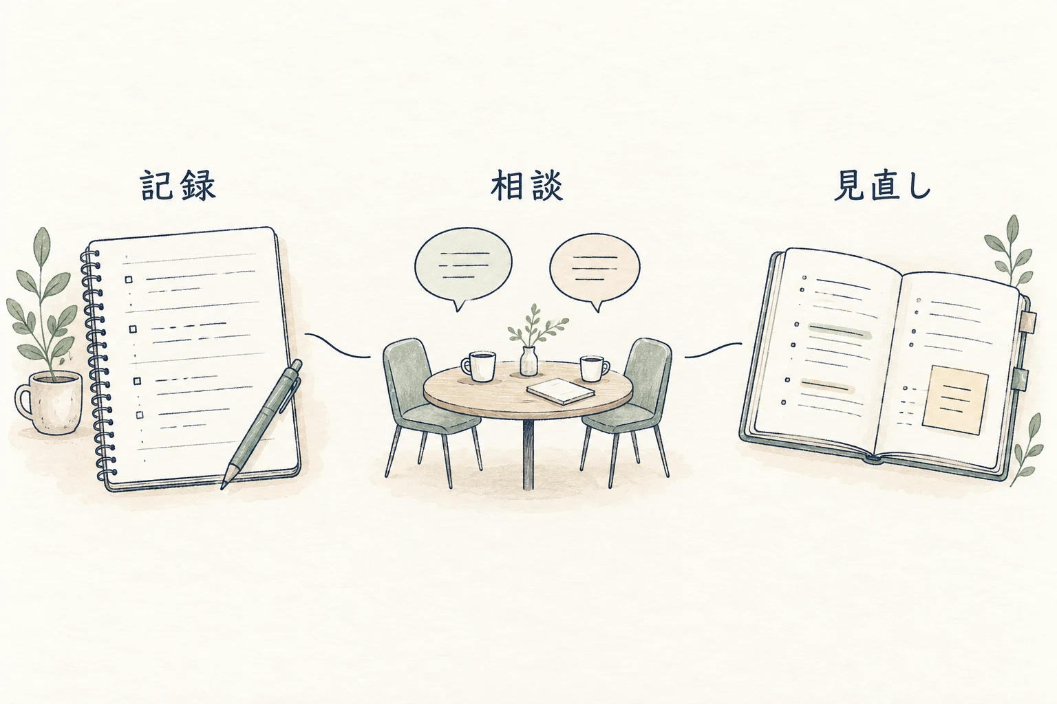 日報の記録を上司との相談や後日の見直しにつなぐが、評価や成果の向上を保証しない