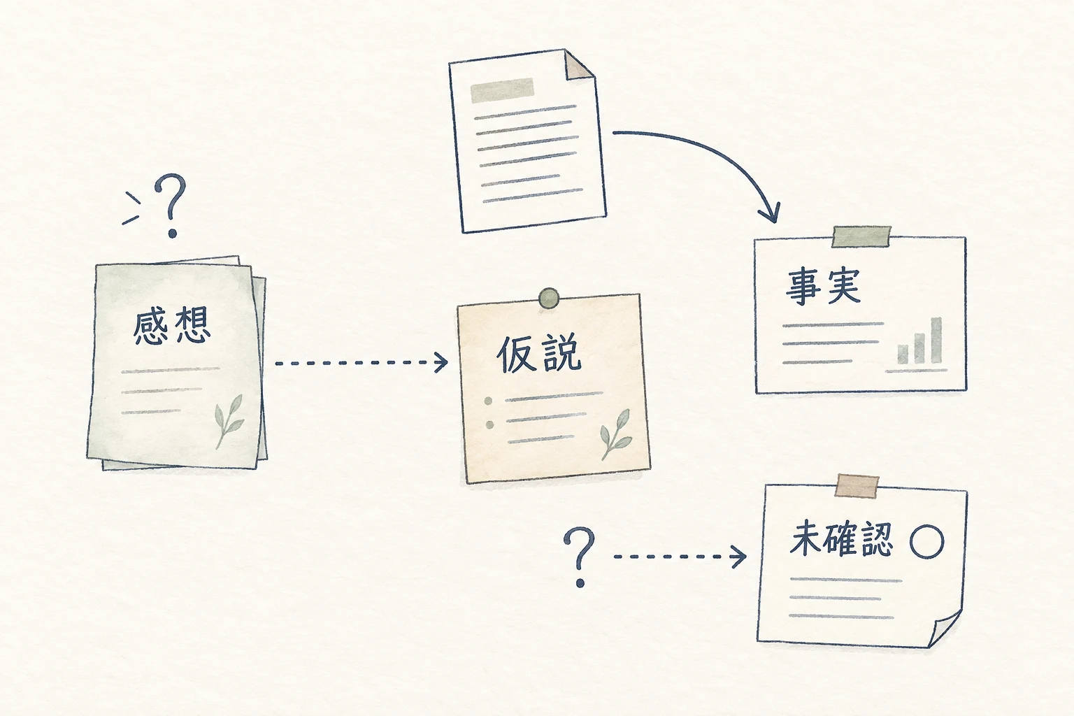 曖昧な感想を仮説として扱い、原記録から確認した事実と未確認事項を別々に残す