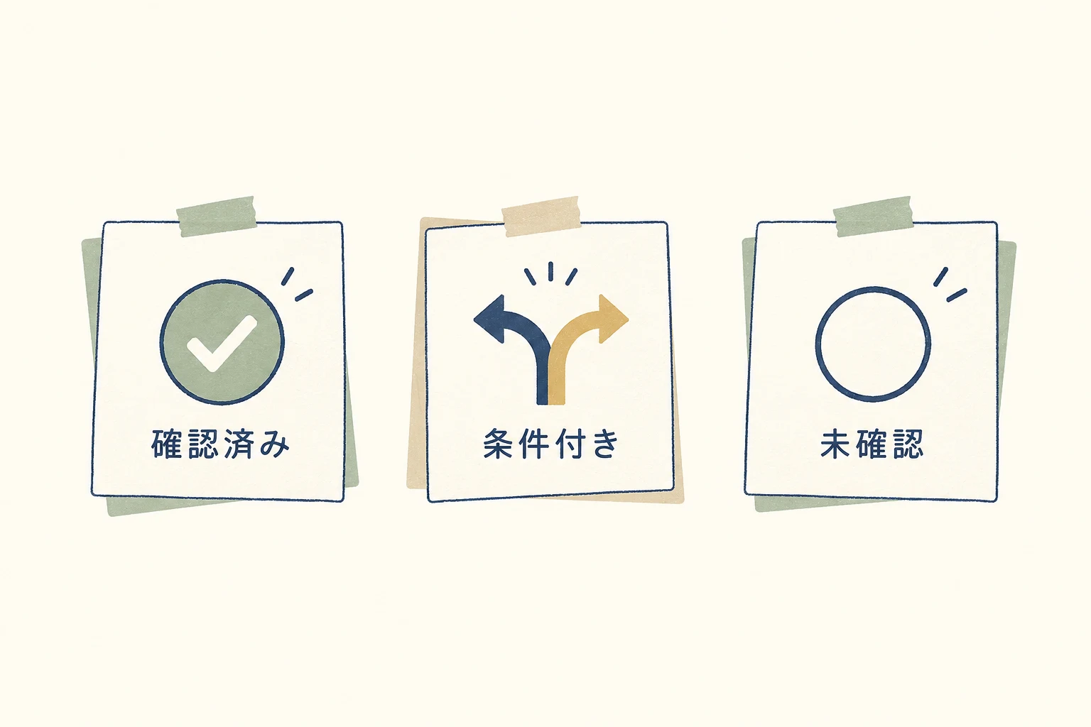 確認済み、条件付き、未確認を別の状態として扱い、まとめて確定扱いにしない