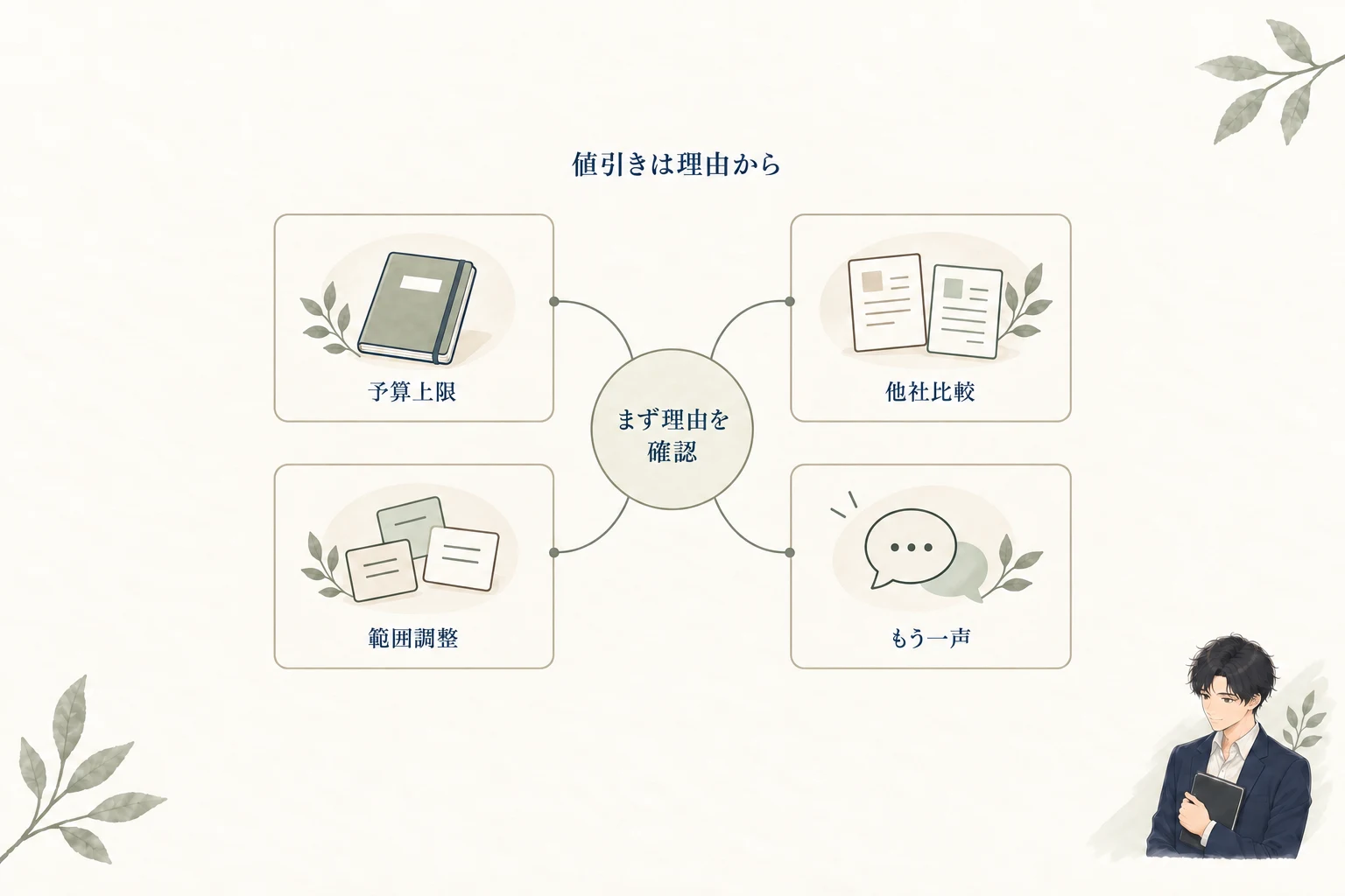 値引き要求は予算上限・他社比較・範囲調整・もう一声を決めつけず、まず理由を確認する