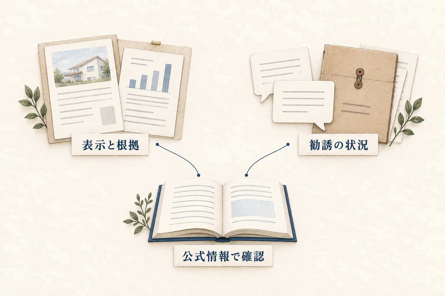 広告の表示と根拠、勧誘の状況を分け、公式情報に照らして確認する