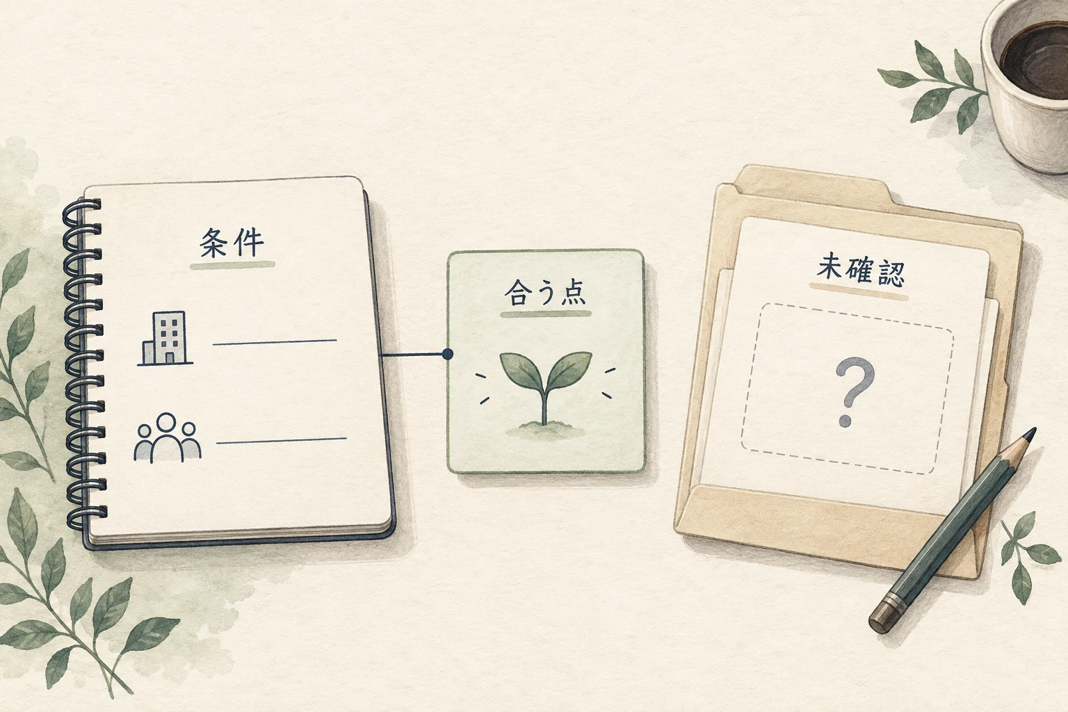 相手の条件に沿って、合う点と未確認を説明する