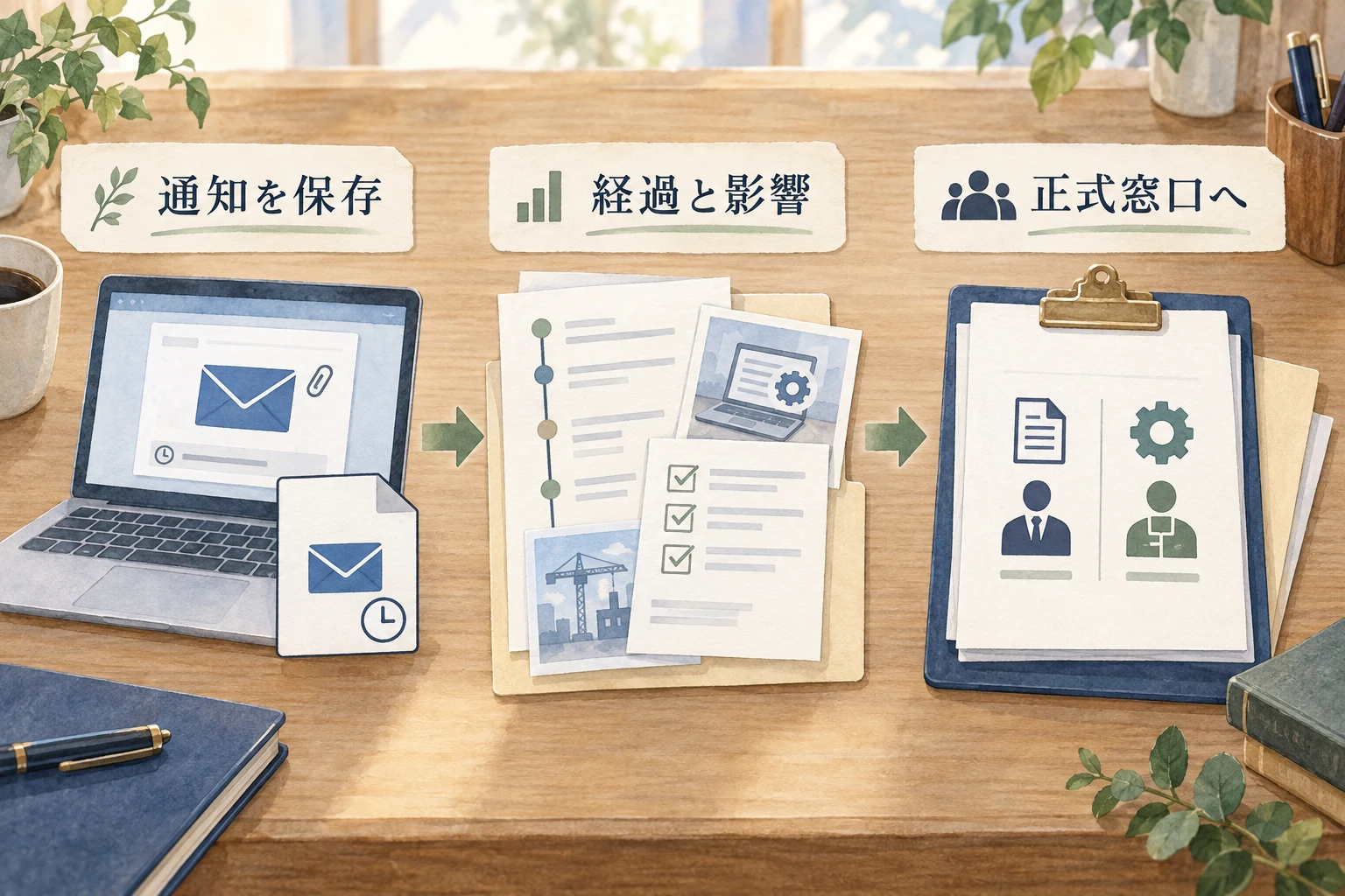 通知を保存し、経過と影響を整理して正式窓口へ渡す