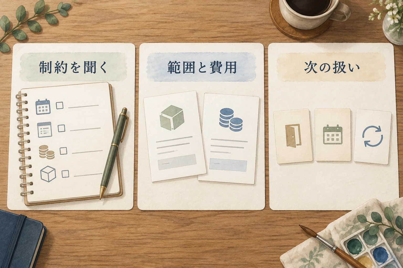 制約を聞き、範囲と費用を比べ、次の扱いを選ぶ