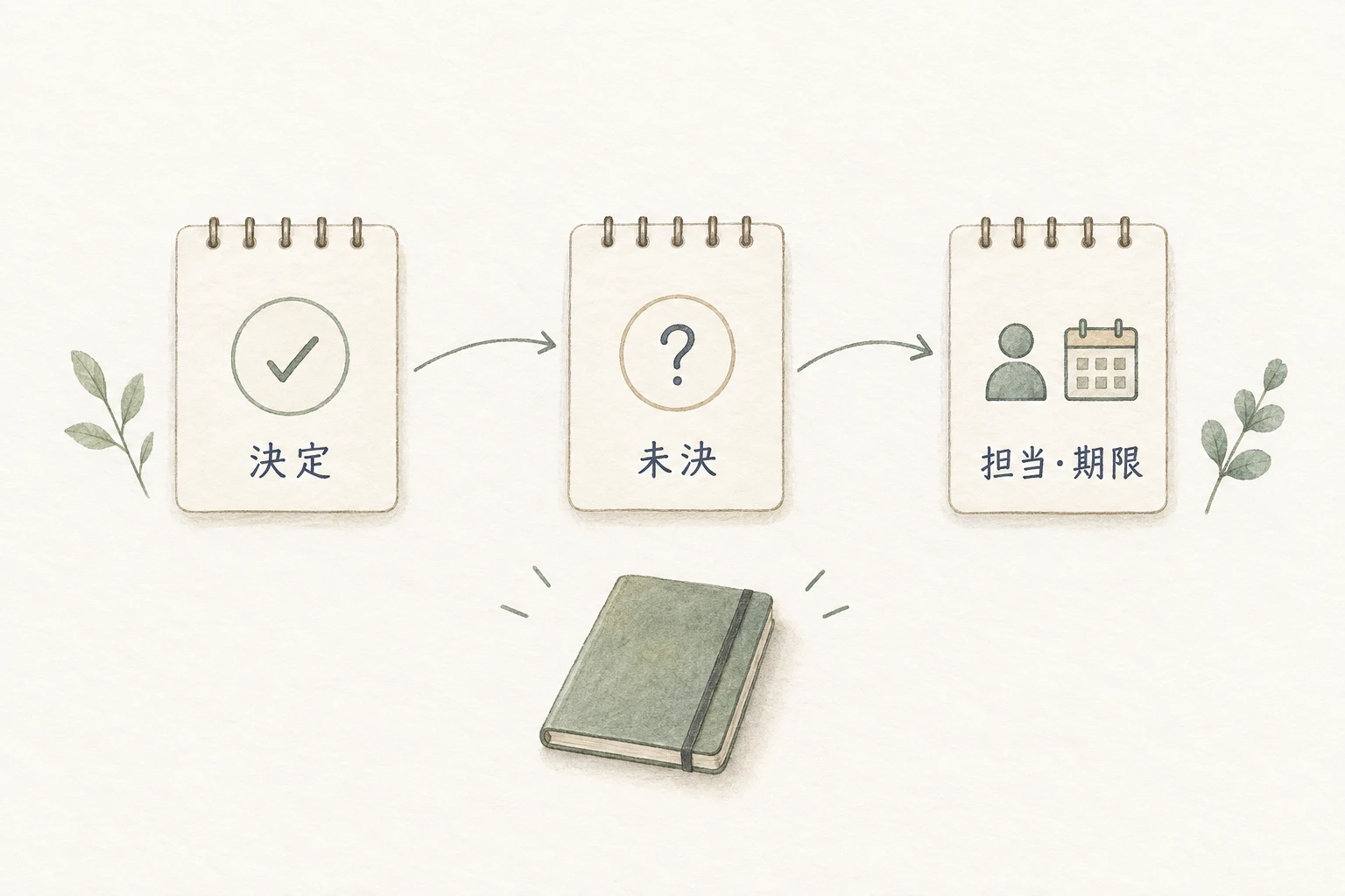 終了前には決定、未決、担当と期限の3点を読み合わせる。未定の予定を無理に埋めない。