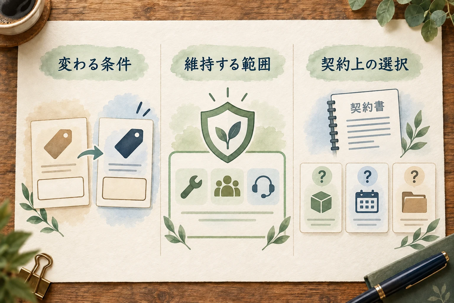 変わる条件、維持する範囲、契約上の選択を確認する