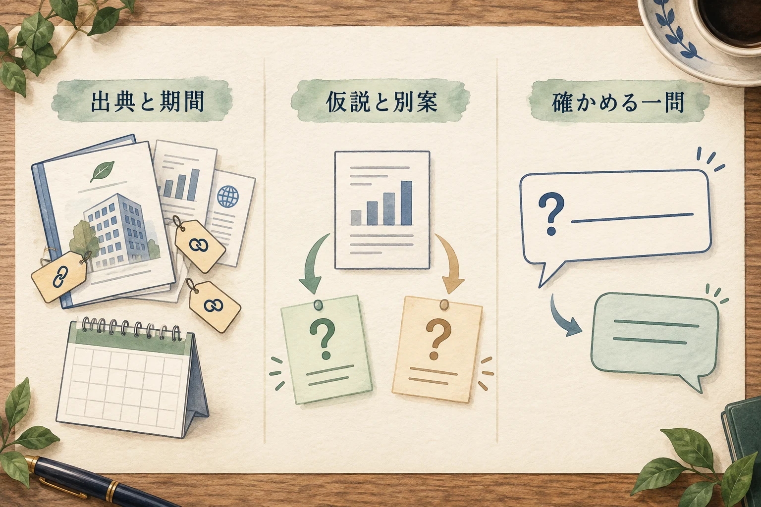 出典と期間、仮説と別案、本人へ確かめる一問を分ける