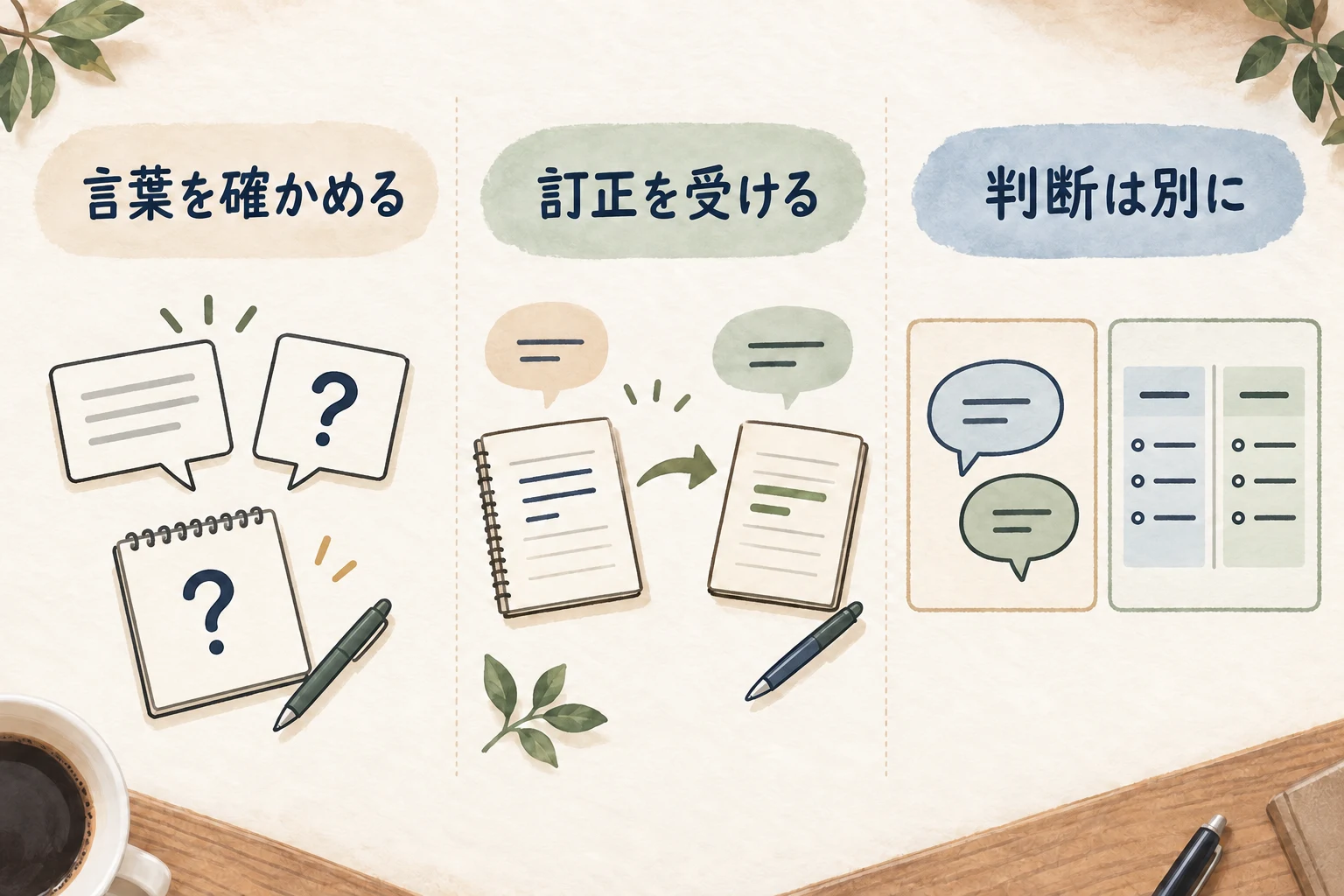 言葉を確かめる、訂正を受ける、親しさと判断を分ける