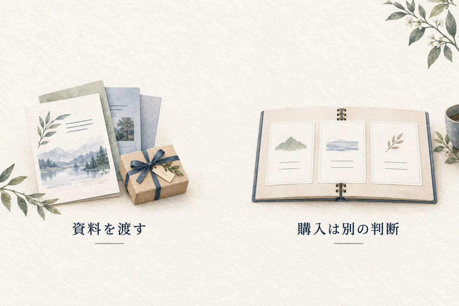 資料や親切を受けることと、購入するかどうかの判断は分ける。
