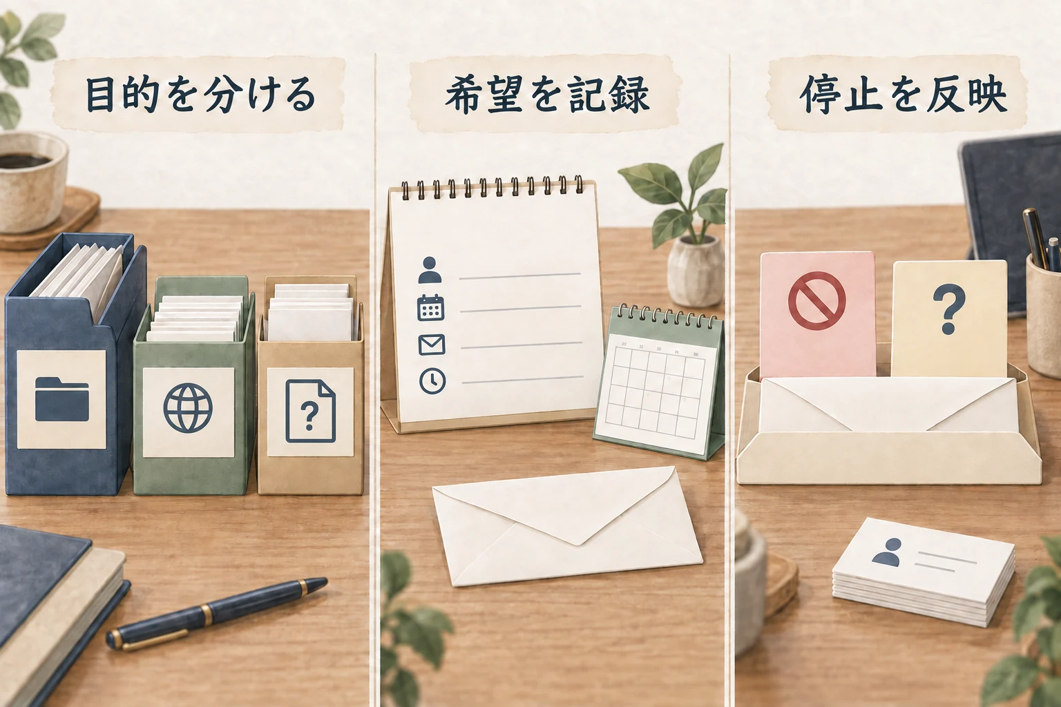 連絡の目的を分け、受領希望を記録し、停止意思を反映する
