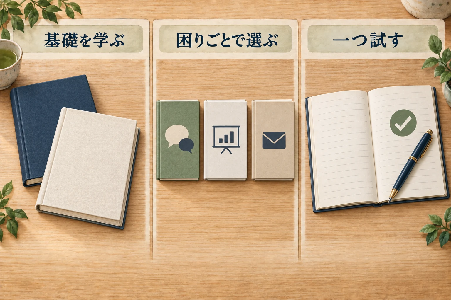 営業の本は、基礎を学ぶ・困りごとで選ぶ・一つ試すの順で活用する