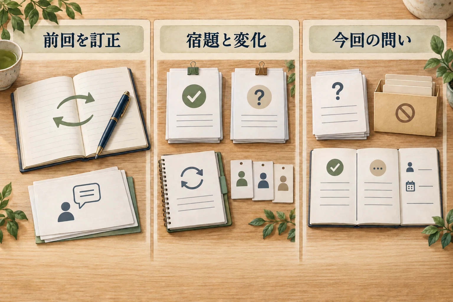 前回の理解を訂正し、宿題と変化を確認して、今回の問いを整える