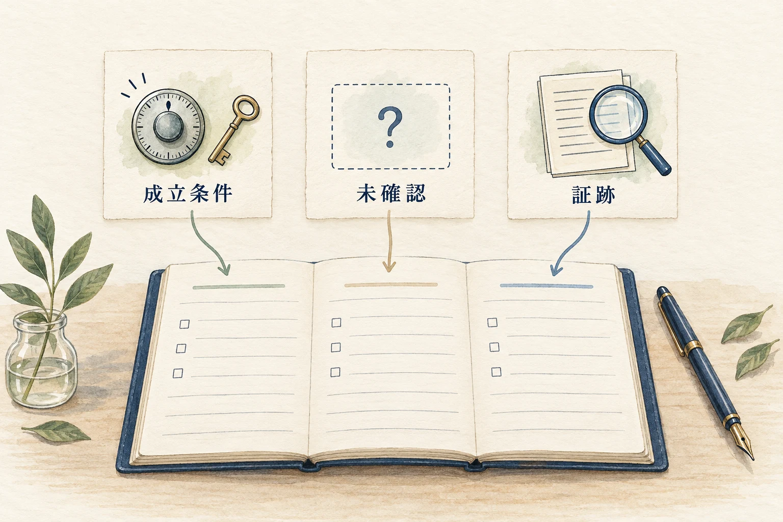 一つの回答に、成立条件、未確認、証跡の三つをそろえて記録する