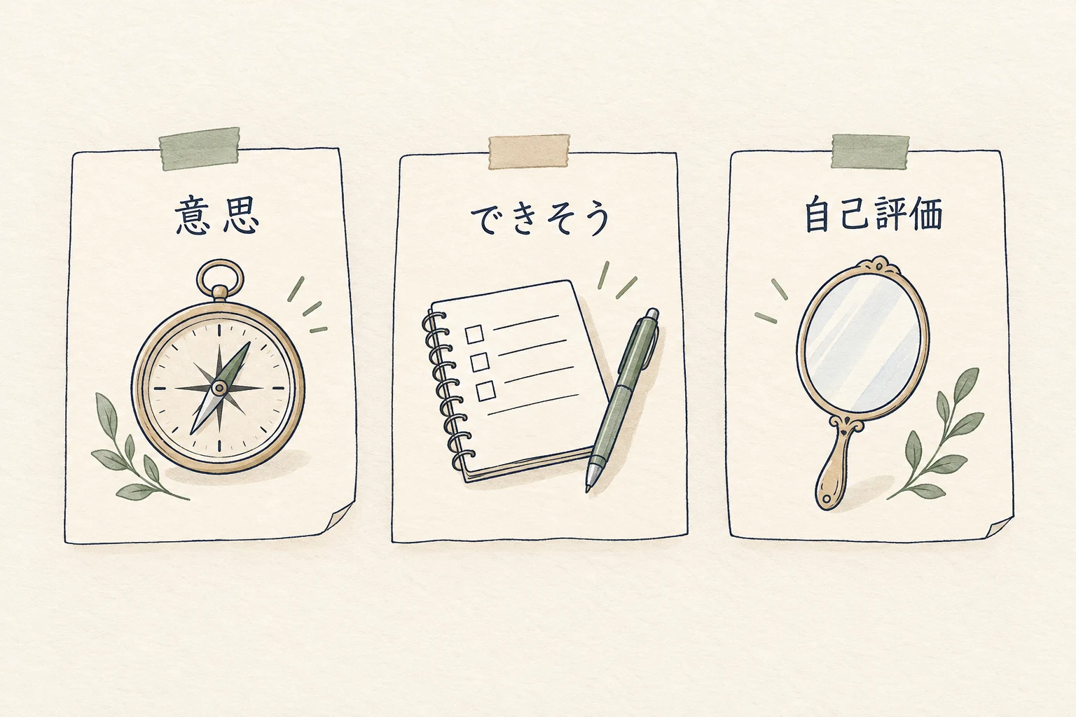 自己決定感は自分の意思で選んだか、自己効力感はその行動ができそうか、自己肯定感は自分をどう受け止めるかに注目する