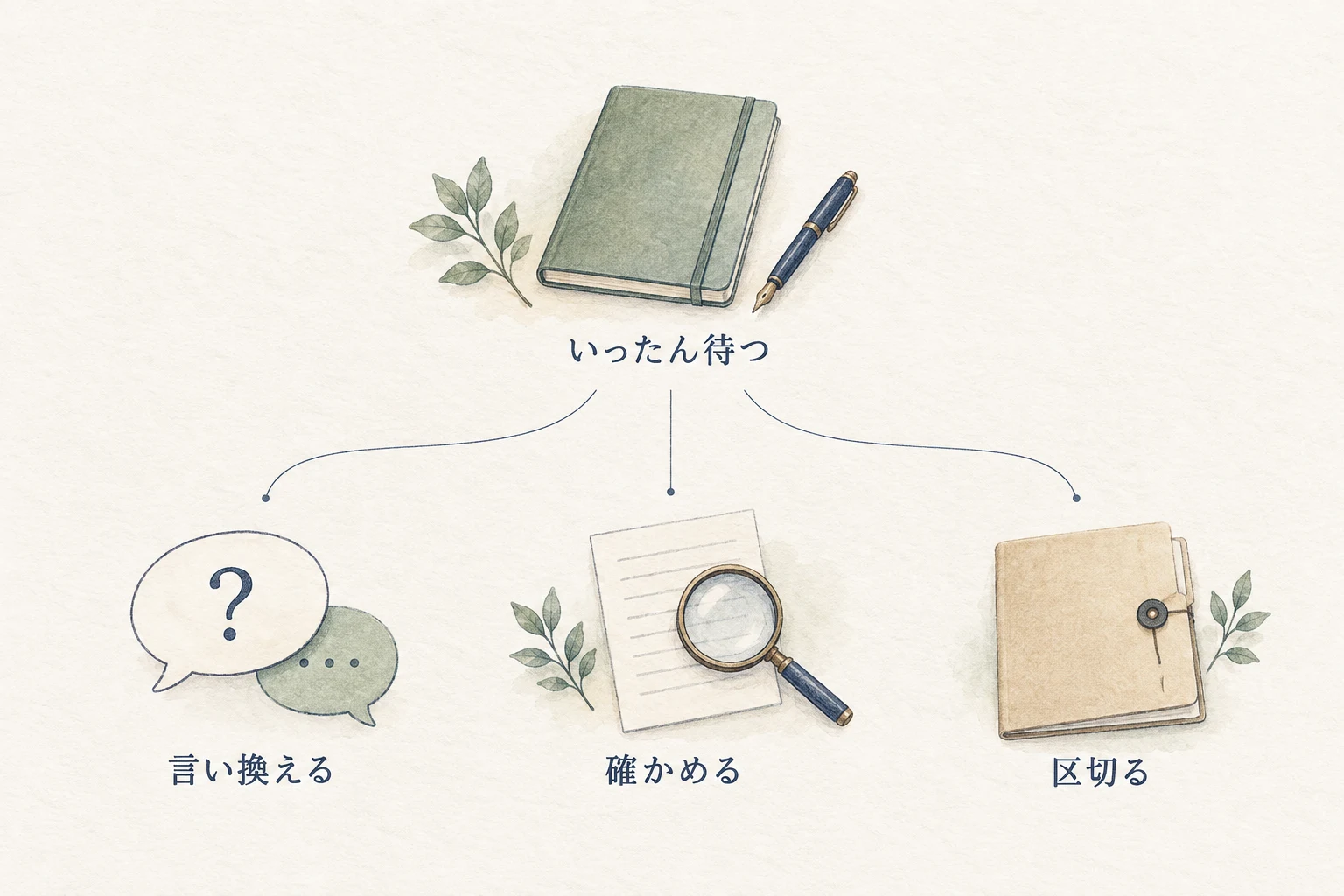 商談の沈黙では説明をすぐ足さず、言い換え・確認・区切りのどれがよいかを相手と確かめる。