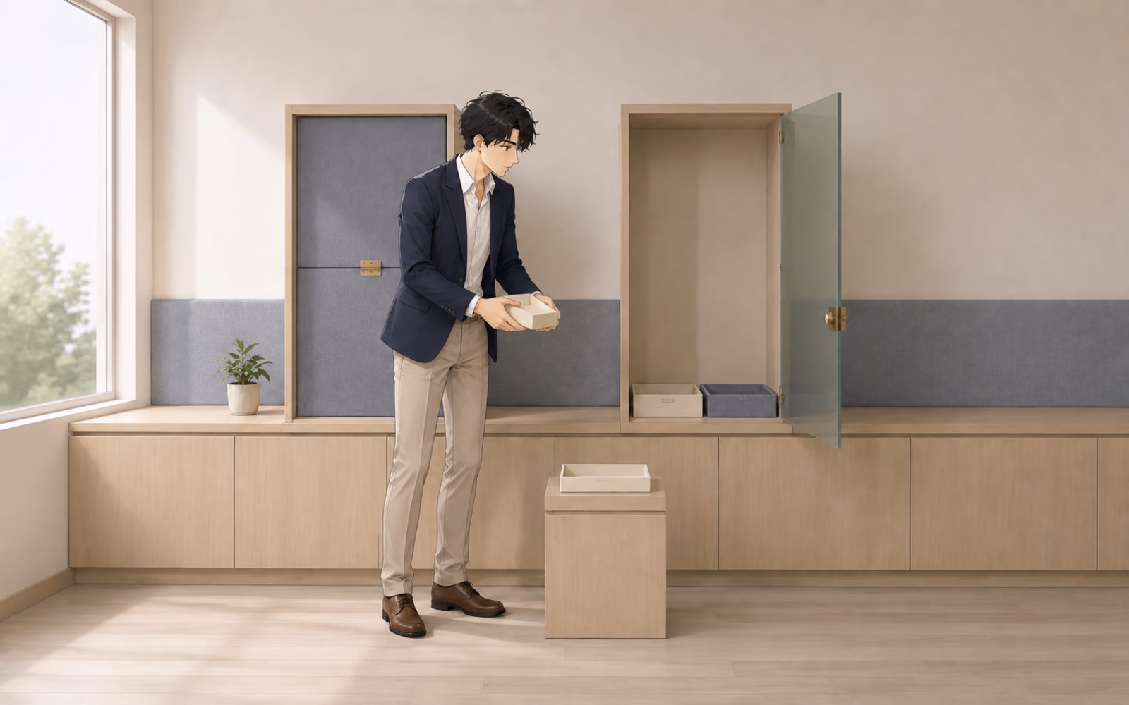 社内の記録移送ギャラリーで、異なる位置で閉じる二つの期限ベイを分け、一つの案件カプセルを継続クレードルへ残すミナト