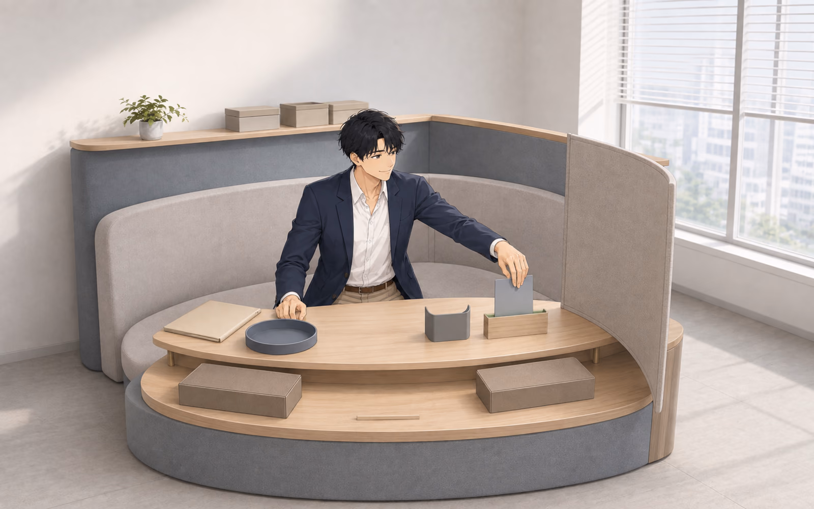 明るい会話準備ポッドで、聴く余白を残し、口頭用アーチと文書返信スリーブから返答経路を選ぶミナト