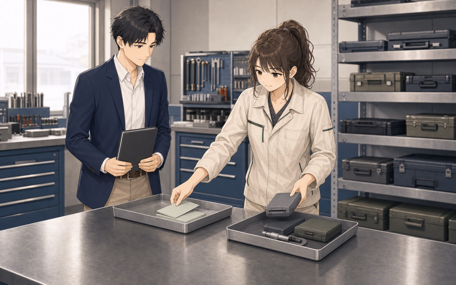 相手の仕事の流れを見ながら話を聞くミナト