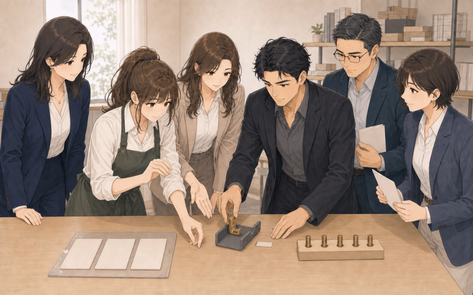 日々選品EC事業部で、レビュー資料と限定在庫の印を結んでいた一つの連結具だけを外し、施策の事実と結果を消さずに停止するレン、カナエ、ソウタ、藤原、綾瀬、瀬川